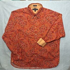 Tommy Hilfiger Men's XL Paisley Button Down Long Sleeve Shirt Orange Purple EUC